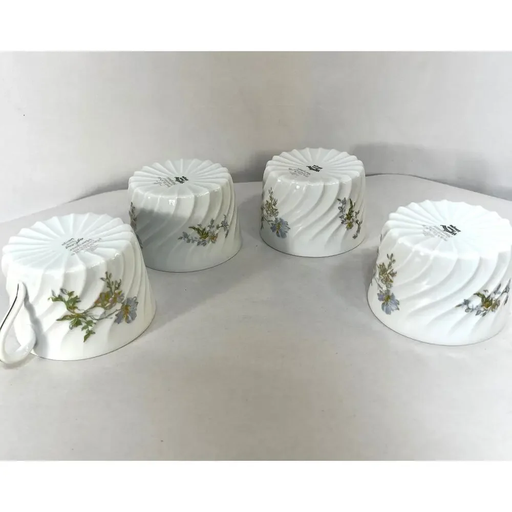 Margaux HAVILAND Flat Cup Limoges Porcelain Torse Blue Gold Floral Lot of 4 VTG